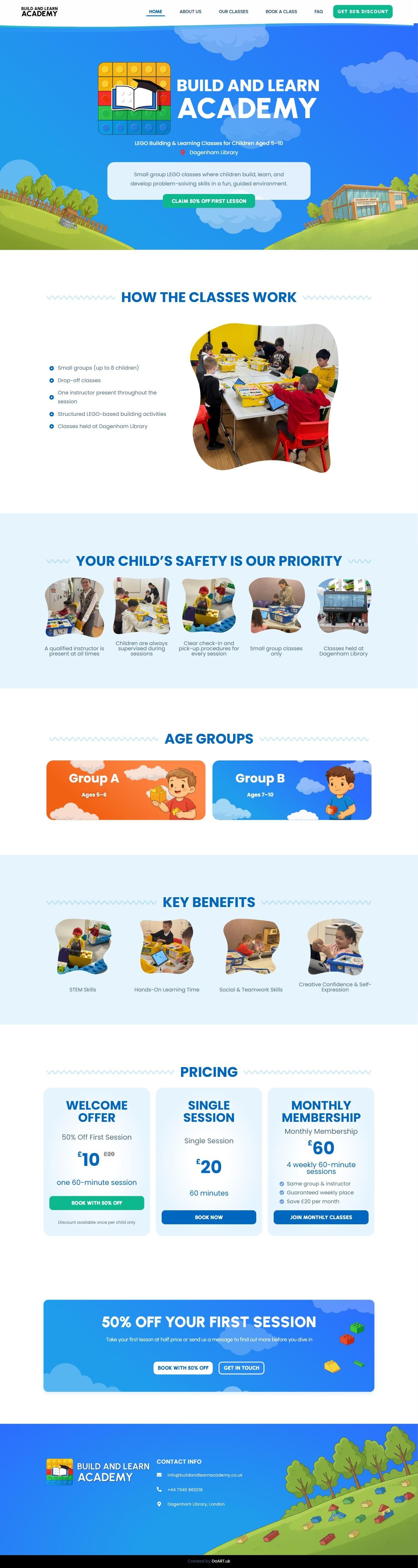 Главная страница Build and Learn Academy целиком