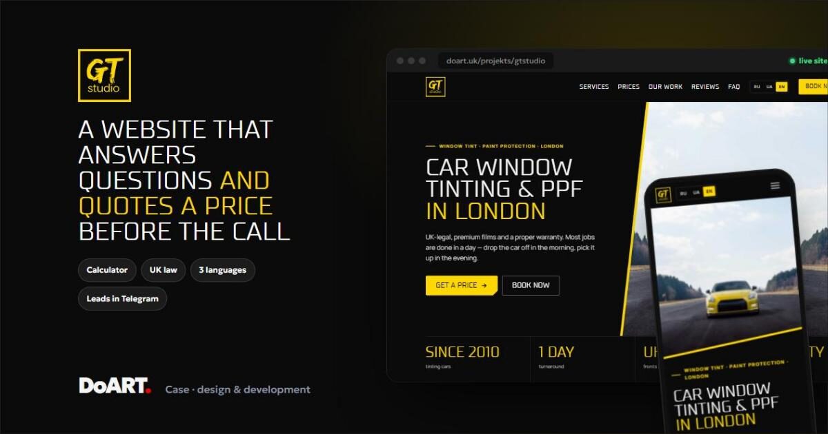 GTStudio — window tinting studio landing page in London